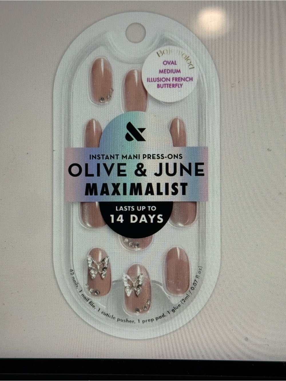 Alice + Olivia Nude Pink Press-On Nails with Rhinestone Butterfly Accents